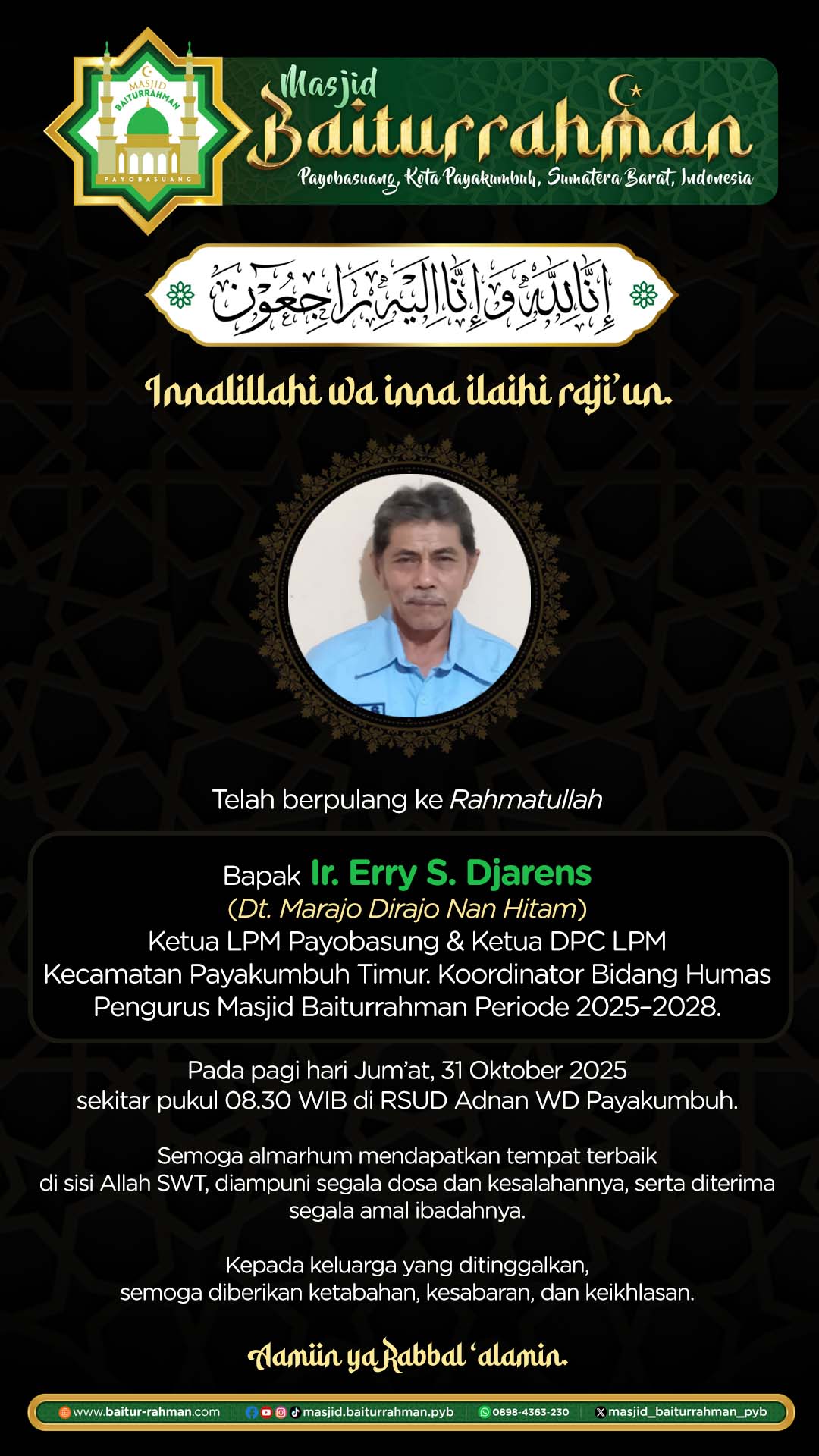 Berita Duka Cita Ir. Erry S Djarens, Dt. Marajo Dirajo Nan Hitam